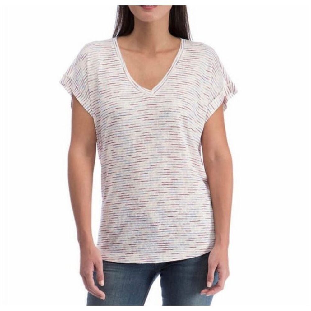 Bobeau Striped T-shirt Cuffed Sleeve XXL